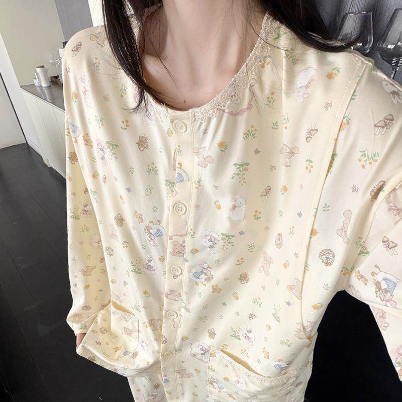 莫代尔月子服夏季薄款产前产后家居服带胸垫孕妇哺乳喂奶睡衣套装