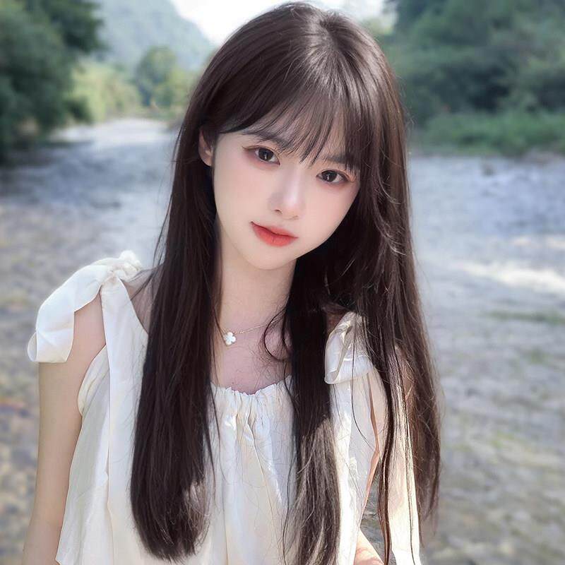 美宿假发女长发黑长直空气刘海仿真人发中长款假发套女款全头套式
