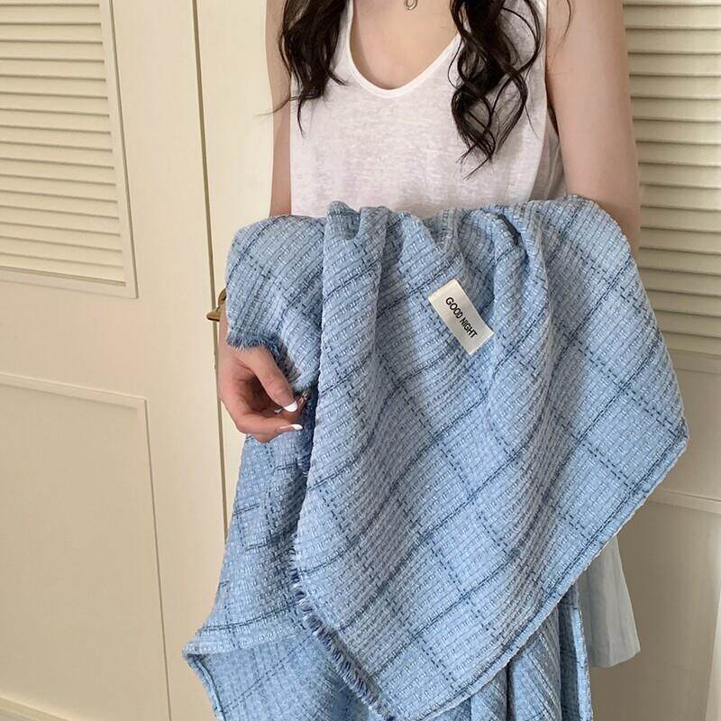 ins小清新多功能雪尼尔格子盖毯户外披肩毯客厅沙发毯薄款毛巾被
