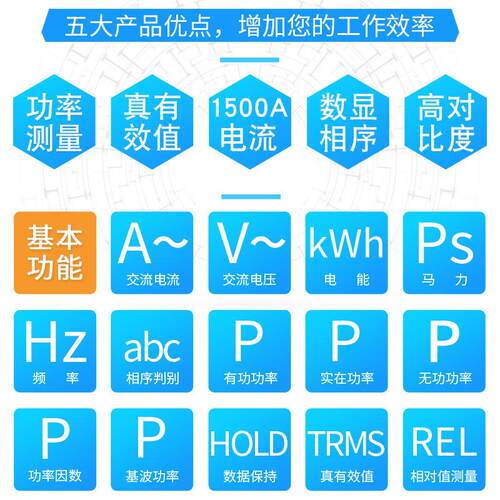 伊万厂家VC22单6相VC226A+功率真有效值相对值1计500A大电流钳形