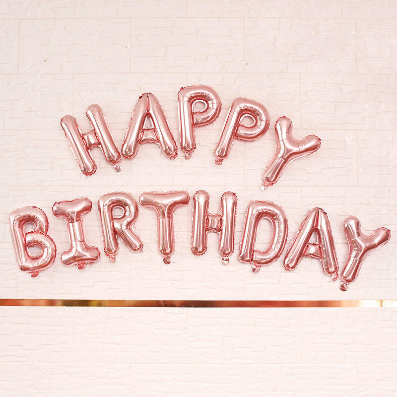 英文字母快乐金色银色铝膜气球瘦体 生日布置派对背景墙装饰套餐