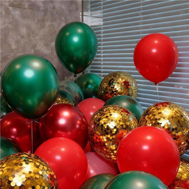 圣诞节墨绿色红色金色气球商场珠宝店幼儿园活动氛围场景布置装饰