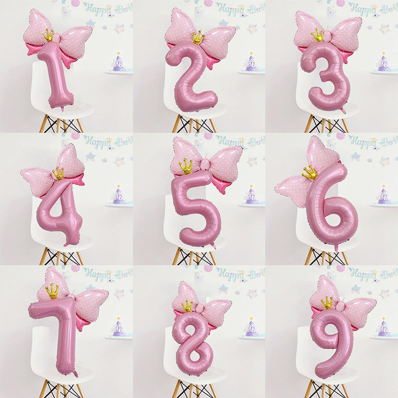 蝴蝶结粉色皇冠数字气球女孩生日仪式感装饰公主宝宝周岁拍照布置,节庆用品/礼品,气球,淘宝优惠券,粉丝福利购,淘宝优惠卷