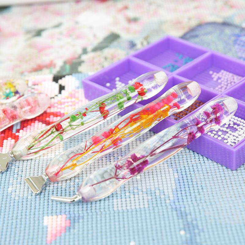 钻石画树脂点钻笔 新款干花彩色花朵DIY金属笔头5D钻石笔工具套装