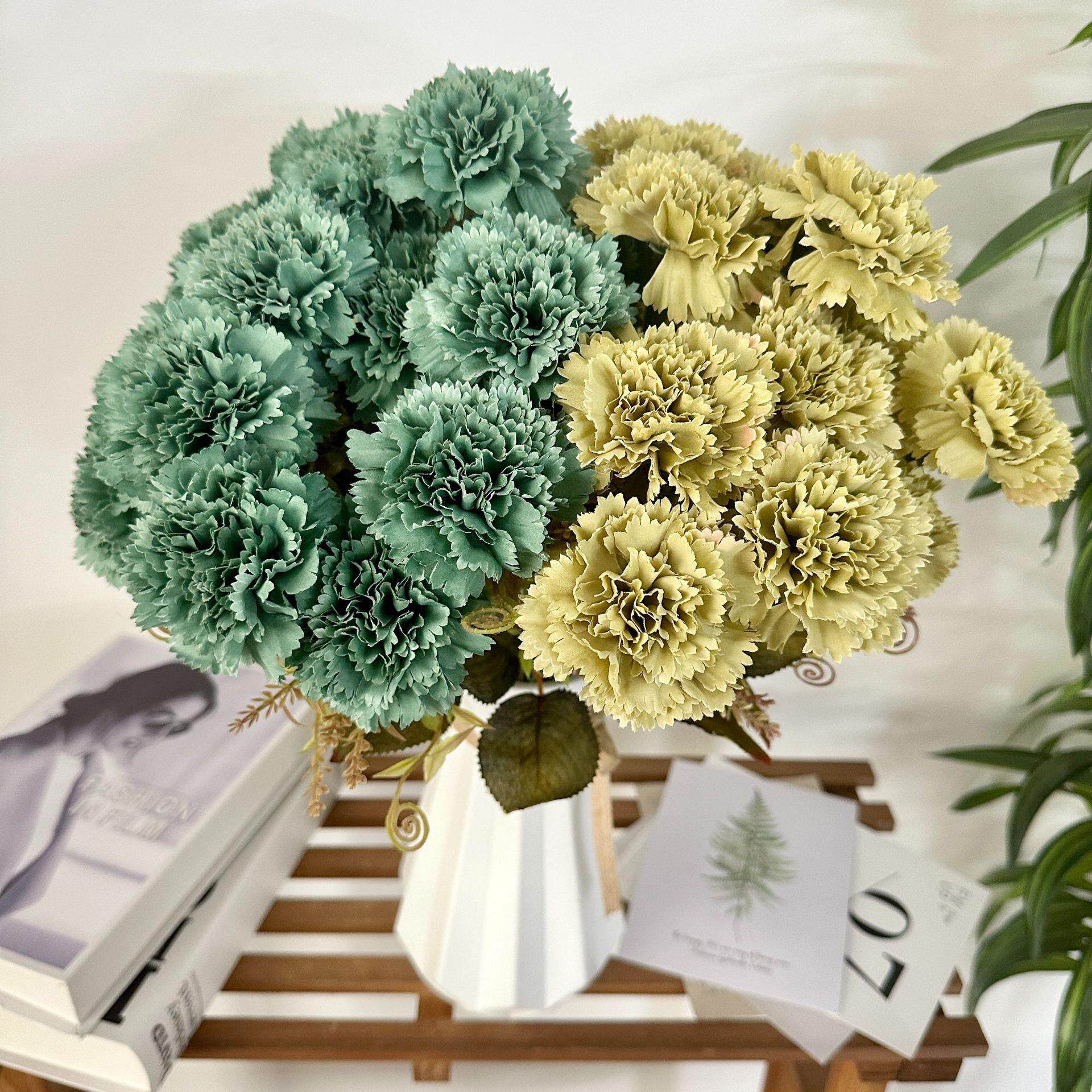 新款仿真18头康乃馨绣球花磨毛布花球婚庆手捧道具假花工厂