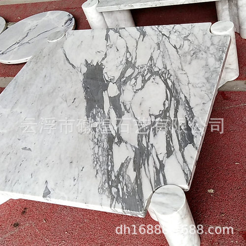 中花白天然石材 白色简约现代茶几 餐桌异形大理石家居