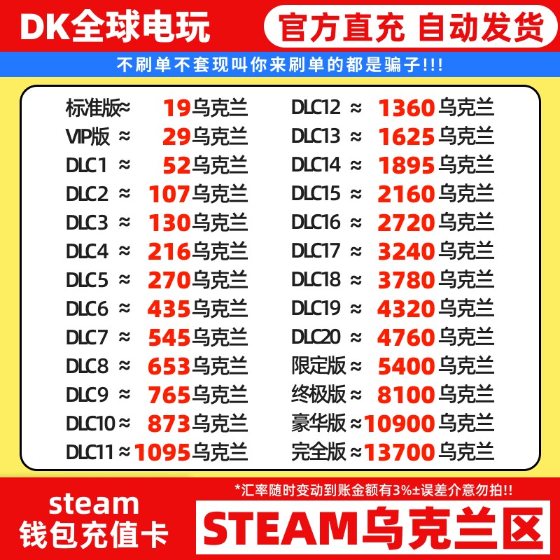 乌克兰steam钱包码充值卡礼品卡图片