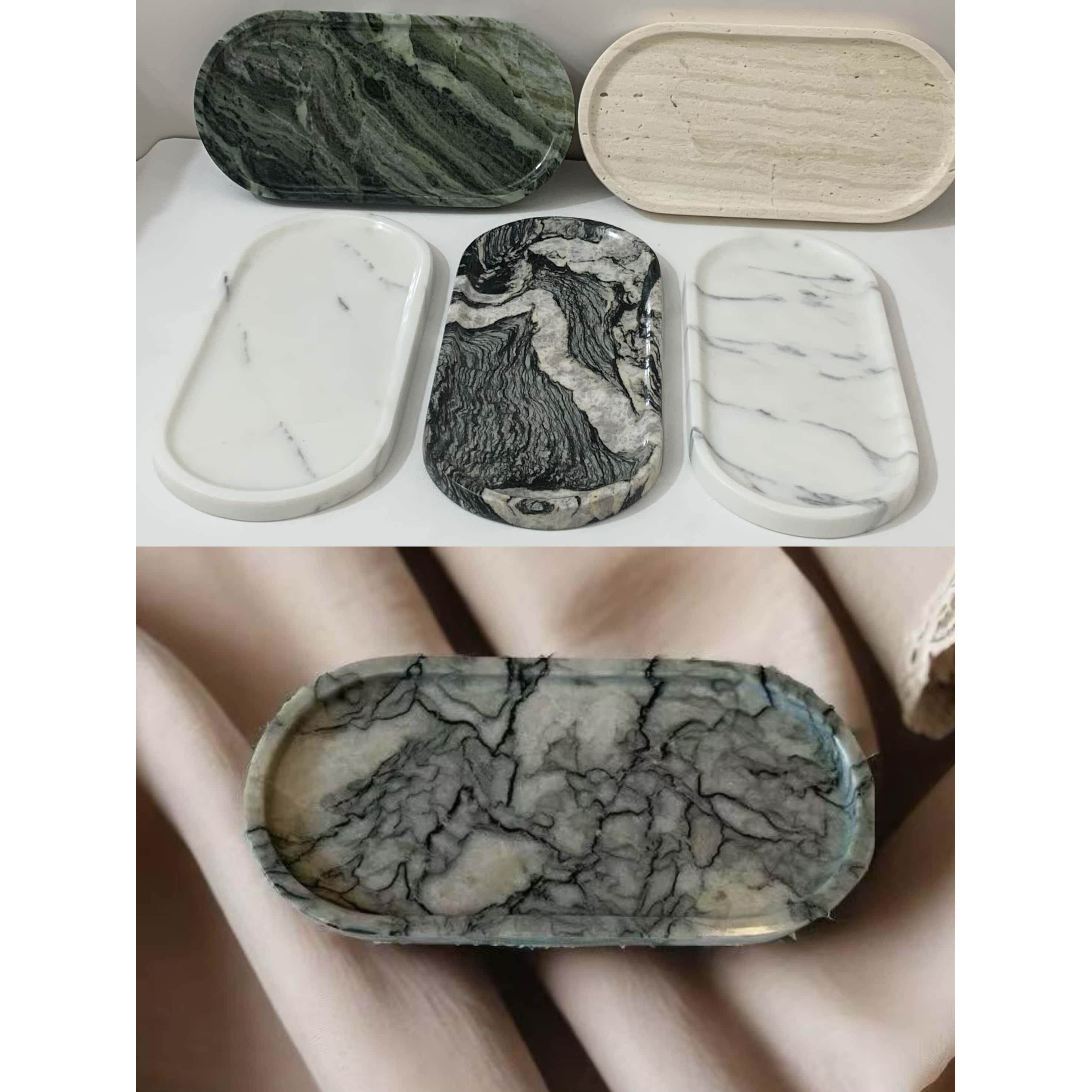 天然大理石托盘高级感轻奢洗漱台香薰首饰收纳装饰摆件