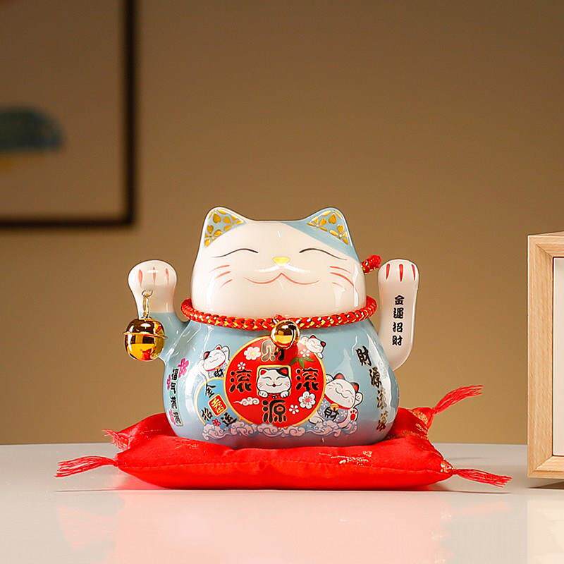 招财猫自动摇手陶瓷摆件可爱网红发财猫店铺家居办公装饰送礼礼物