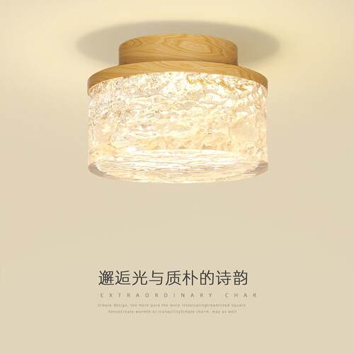 原木风走廊过道吸顶灯覆古轻奢高级感冰晶树脂护眼入户玄关阳台灯