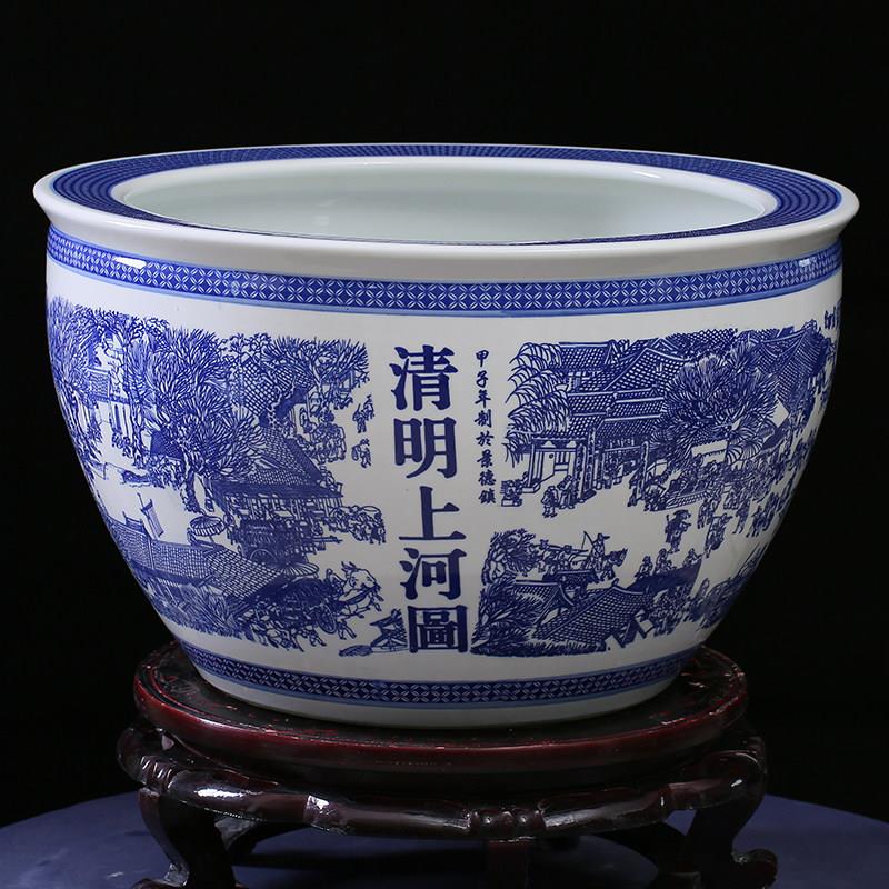 青花陶瓷鱼缸1米特大水缸瓷缸睡莲养金鱼盆大荷花缸碗莲缸乌龟缸