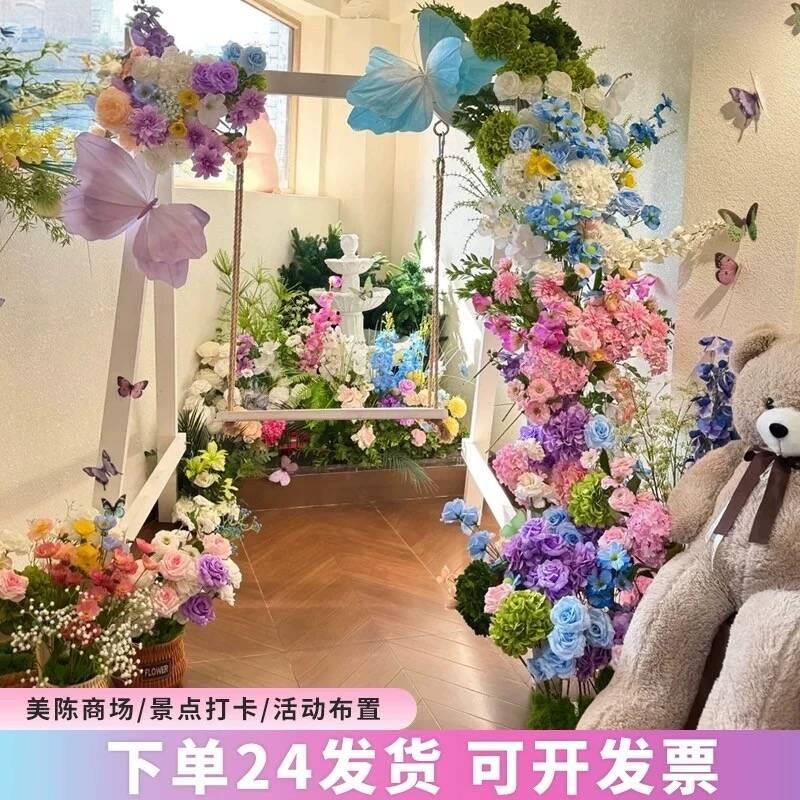 莫奈花园仿真玫瑰花墙田园风商场装饰高级感氛围布置绢布花艺防水