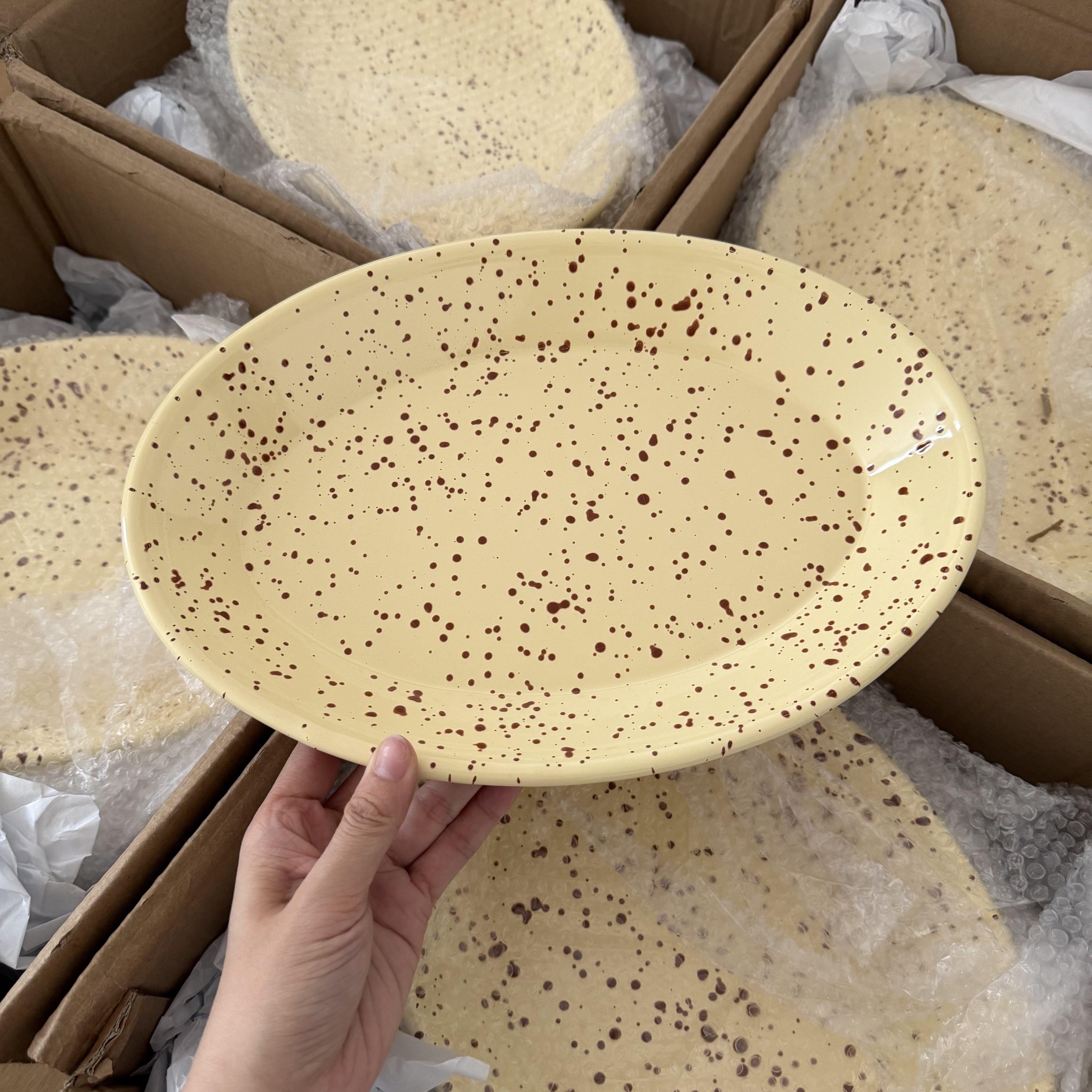 一诺厨房搪瓷泼墨陶瓷盘子托盘沙拉盘创意烘焙高颜值餐盘