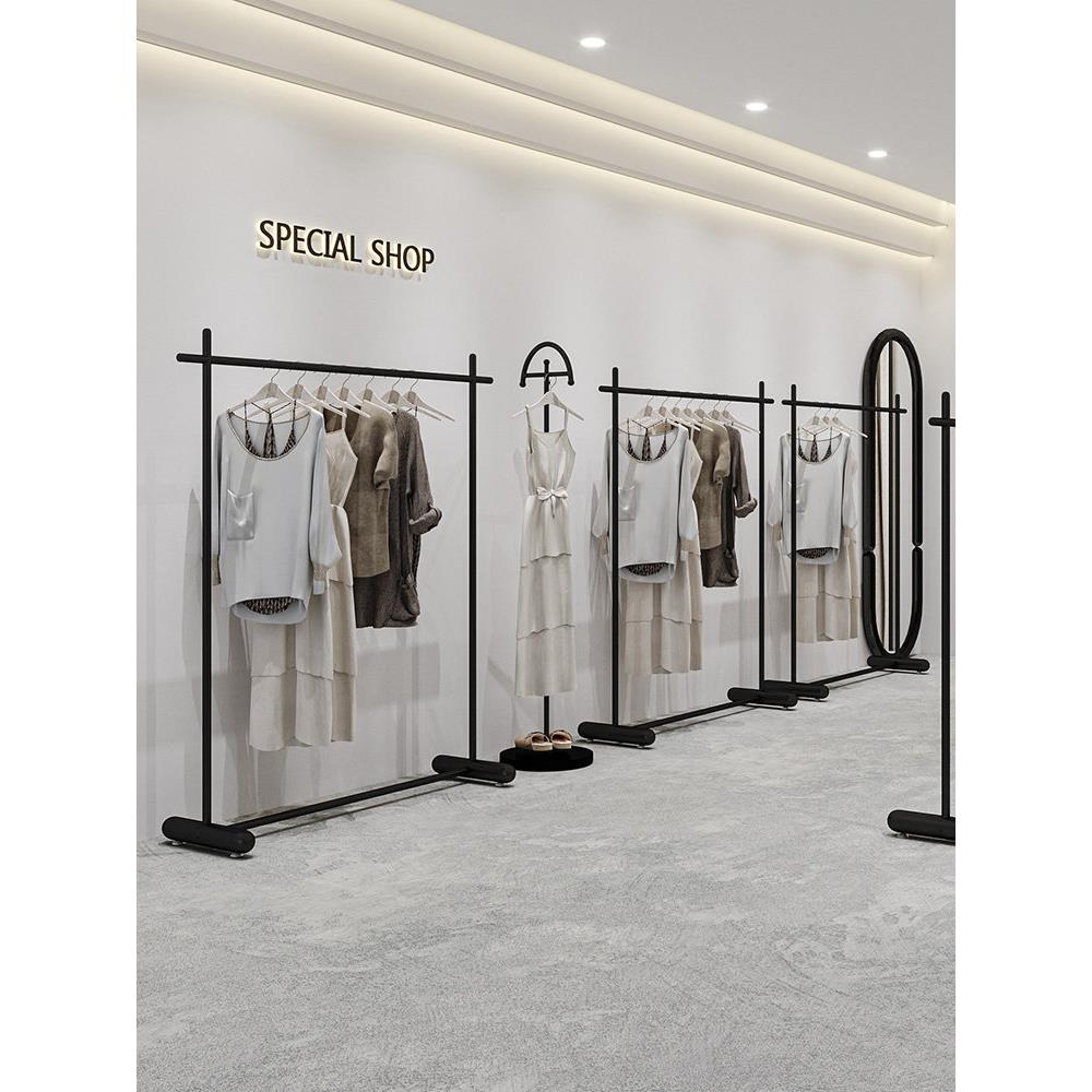 服装店衣架展示架铁艺黑色高端衣服架子落地挂衣架女装店陈列货架