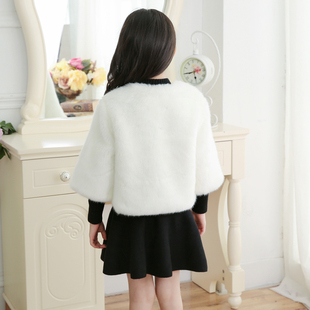 儿童皮草外套女童秋冬季公主披肩花童礼服演出开衫保暖毛绒毛毛衣