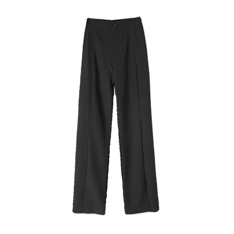 黑色窄版阔腿裤女春秋夏季大码胖mm高腰显瘦垂感开叉西装直筒裤子