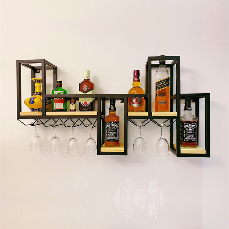 北欧实木铁艺壁挂酒架酒柜创意悬挂葡萄酒红酒展示架酒杯架置物架
