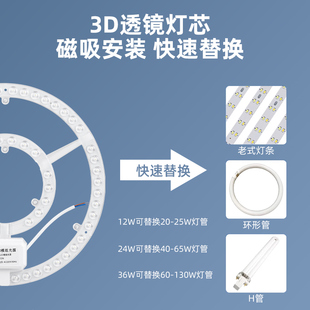 led吸顶灯灯芯全光谱护眼灯盘客厅卧室圆形白光暖光替换光源模组