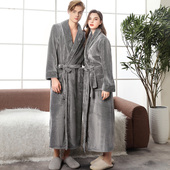 胖MM珊瑚绒浴袍 春秋天加大码 长款 加绒保暖情侣法兰绒睡袍女冬季