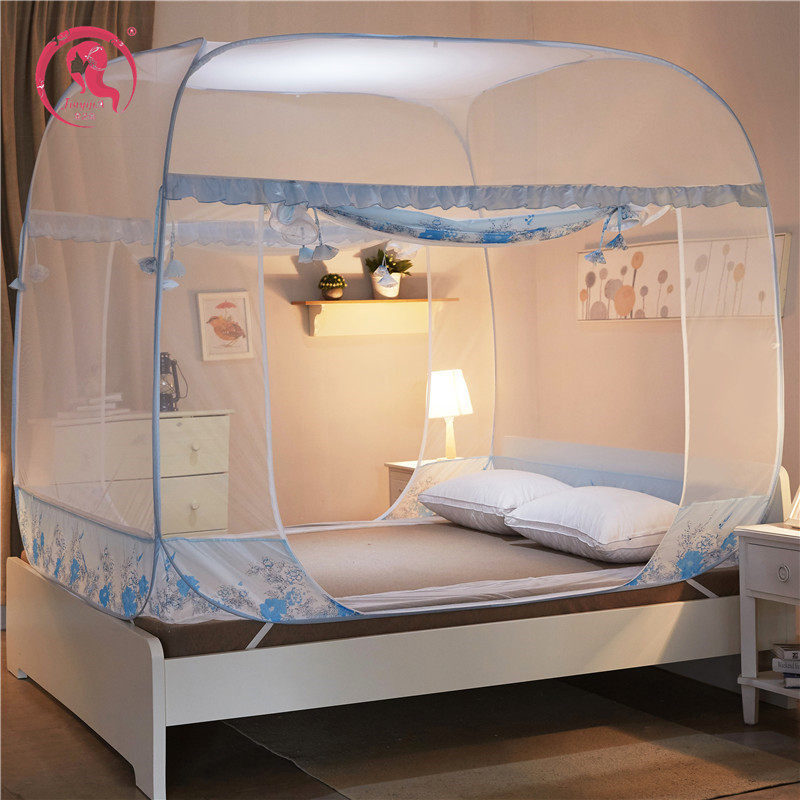 免安装蒙古包蚊帐家用三开门加高折叠1.5米1.8m床可挂风扇大方顶