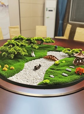 大圆桌中间转盘摆花酒店餐桌摆件桌花中式圆形创意桌芯装饰品摆设