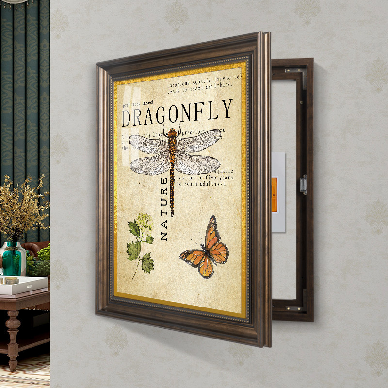 美式电表箱花鸟挂画餐厅遮挡多媒体箱装饰画电线盒空开箱竖版