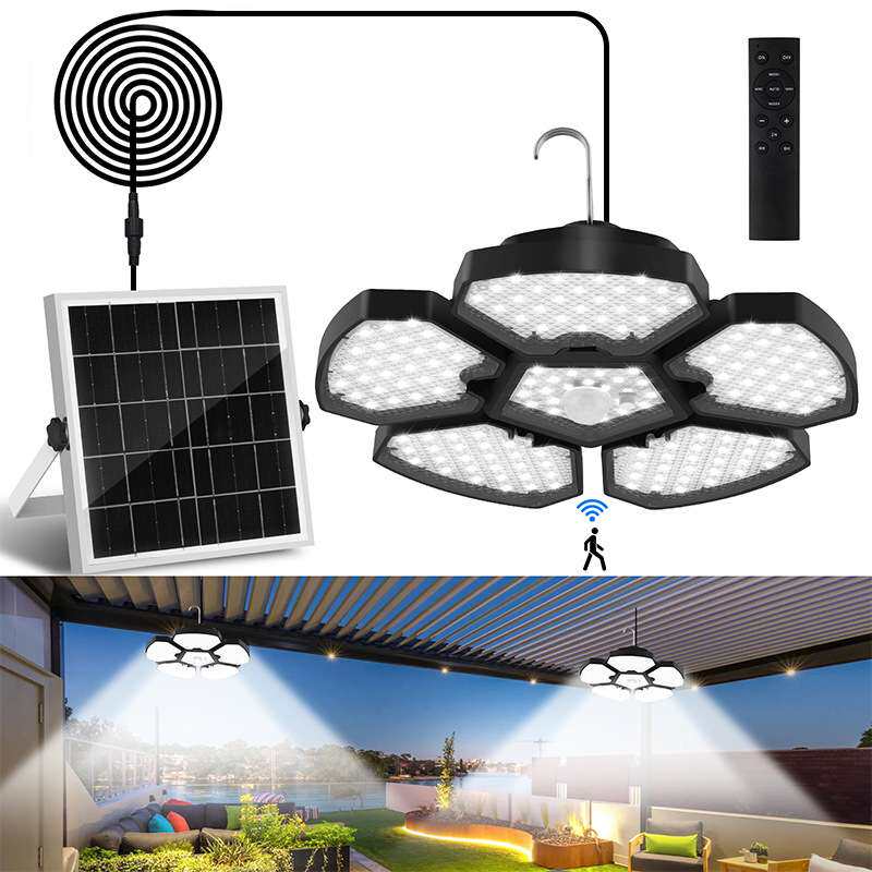 户外太阳能灯吊灯凉亭防水分体式庭院灯露营人体感应家用遥控挂灯
