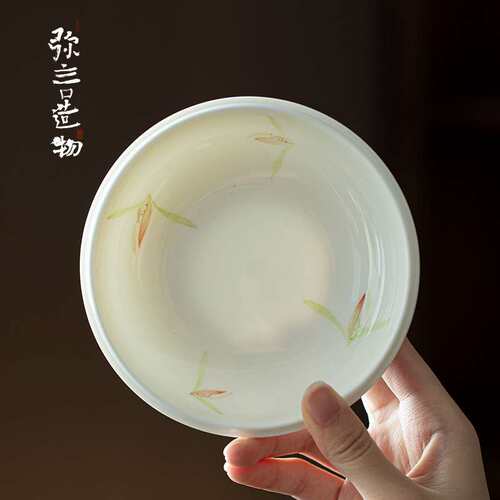 弥言白瓷手绘兰花壶承纯手工干泡台储水盖碗壶托家用茶点盘小茶台