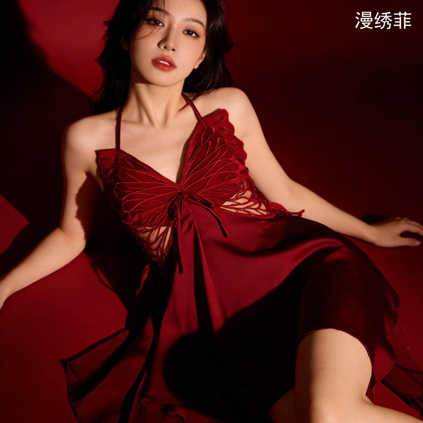 漫绣菲性感睡衣裙女夏新款带胸垫