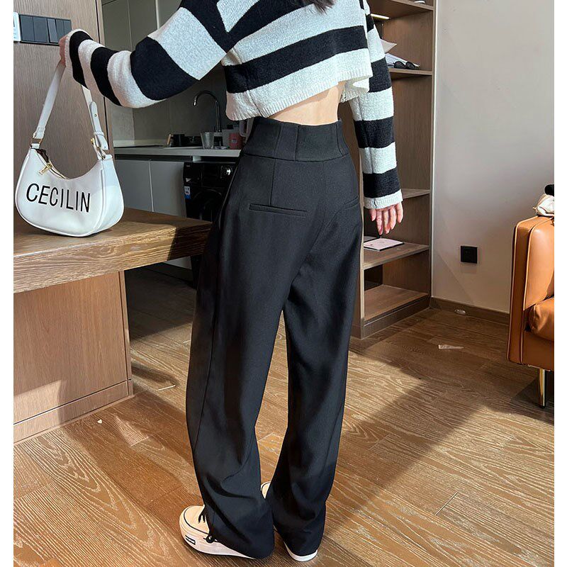 黑色阔腿裤女夏季薄款高腰垂感显瘦休闲拖地直筒高级感西装裤春秋