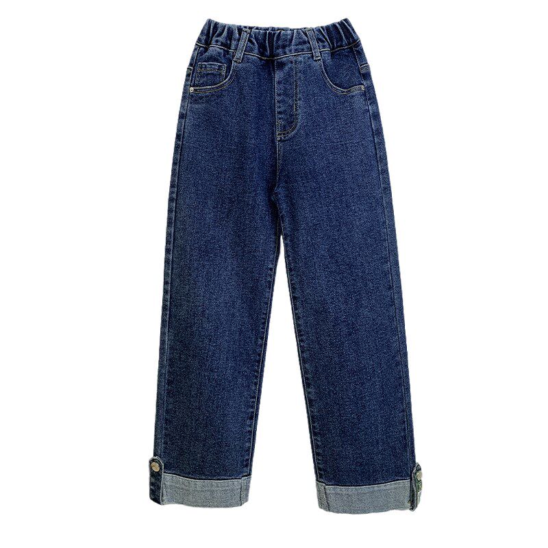 女童裤子春秋外穿2024新款加绒中大童休闲阔腿长裤春季儿童牛仔裤