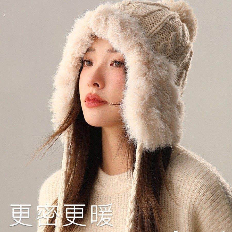 兔毛帽子女冬天韩版潮甜美可爱护耳冬季双层加厚绒保暖针织毛线帽,服饰配件/皮带/帽子/围巾,帽子,淘宝优惠券,粉丝福利购,淘宝优惠卷