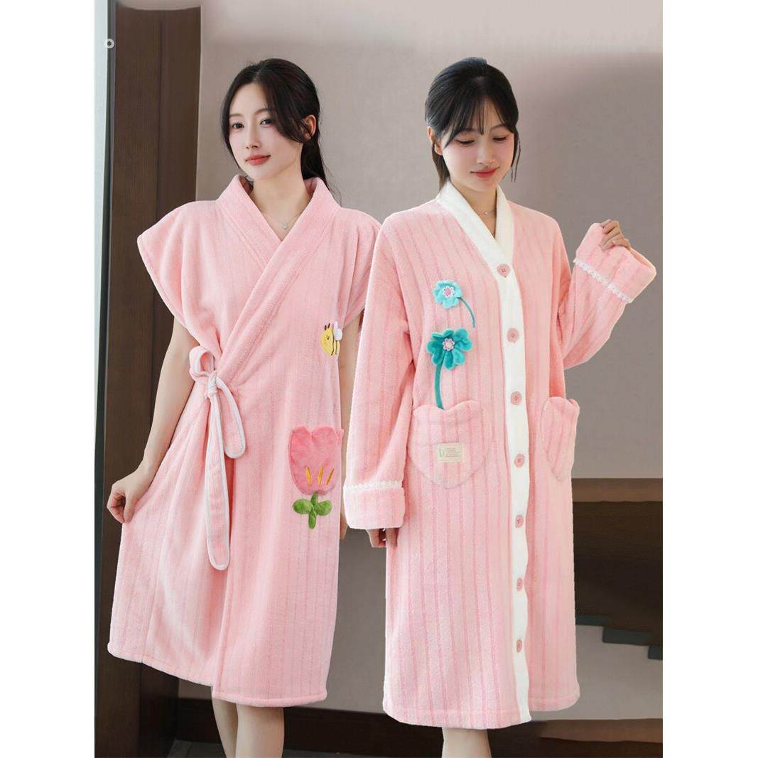 速干春秋季加厚浴袍女款成人浴裙洗澡宽松长款家居服吸水睡衣睡裙
