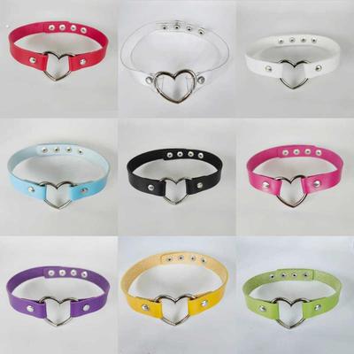 简约原宿爱心坠皮革项圈女锁骨链项链pu皮软妹少女脖环颈链饰品