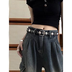 柳吴伟美式设计感腰带装饰2025新款铆钉皮带女款配牛仔裤免打孔细