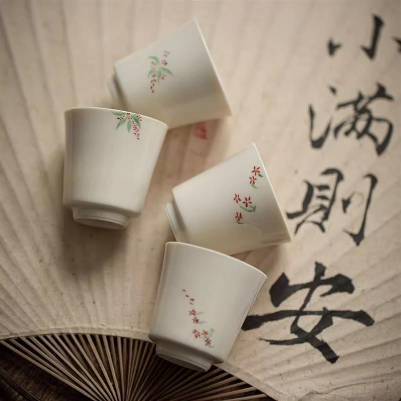 【千音 海棠春韵茶杯】果青釉釉上粉彩手绘小品杯功夫茶具品茗杯