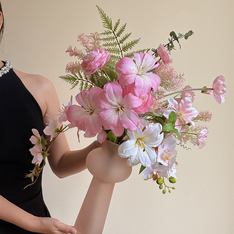 法式仿真花假花客厅餐桌装饰摆件花瓶插花逼真轻奢高级感成品摆设