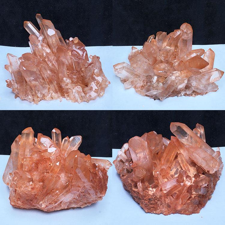 天然粉皮迷你水晶簇原石原矿教学标本小摆件消磁造景桌面饰品摆件
