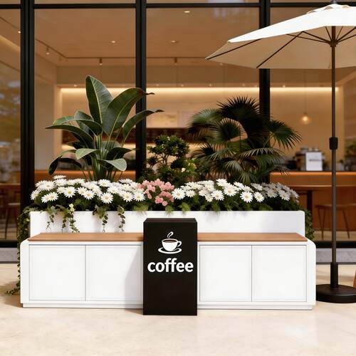 花箱坐凳一体式不锈钢花箱咖啡店外摆市政花池种植箱室外花架围栏