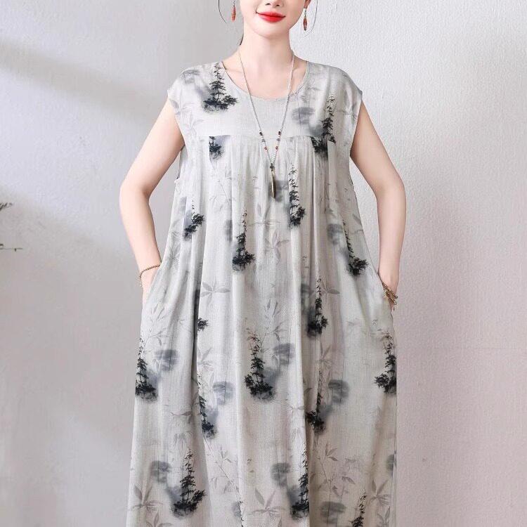 棉绸睡裙女夏季加大码人造棉薄款家居服短袖中老年妈妈睡衣可外穿