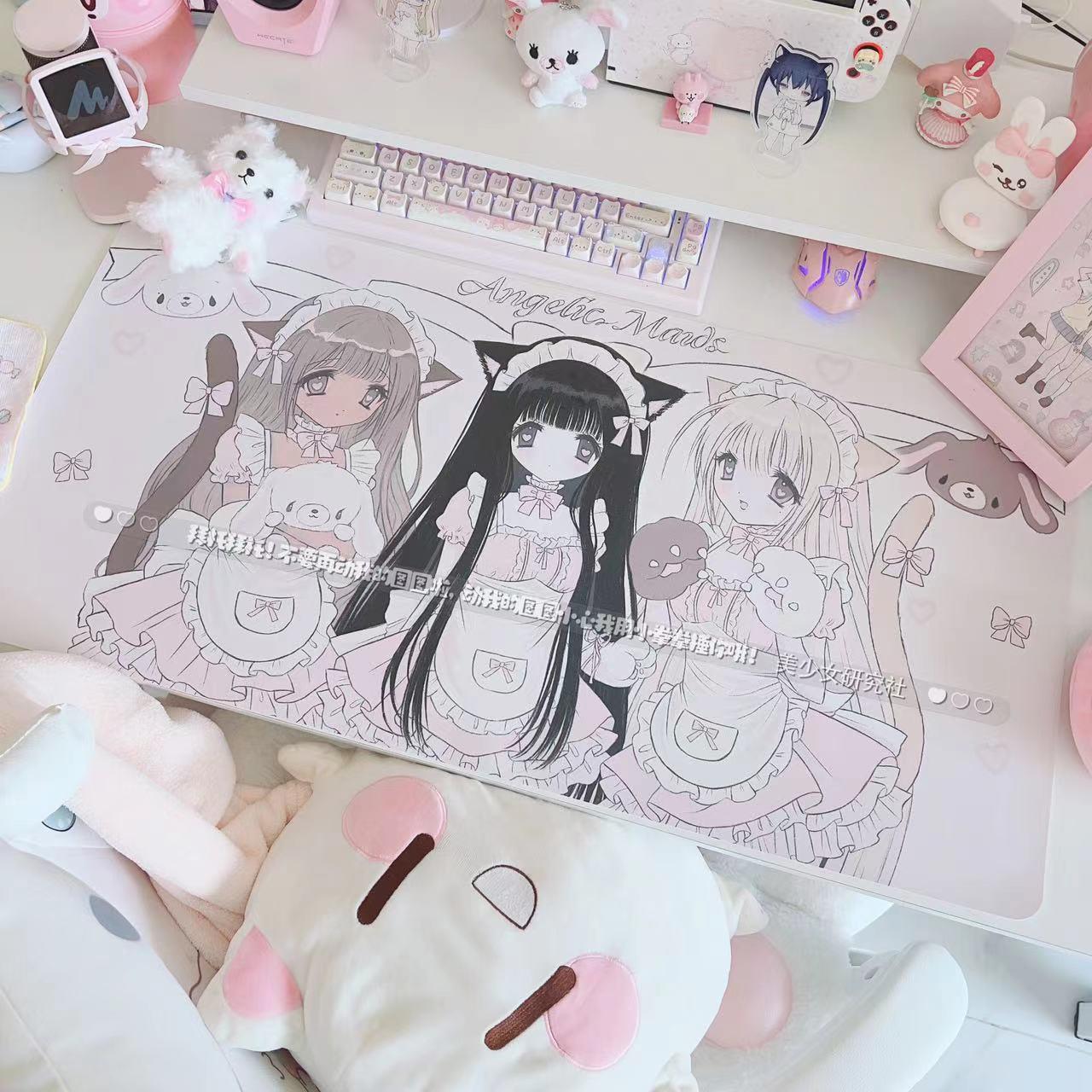 原创甜点兔女仆超大电脑鼠标垫皮革可爱防水防滑学生桌垫宠物餐垫