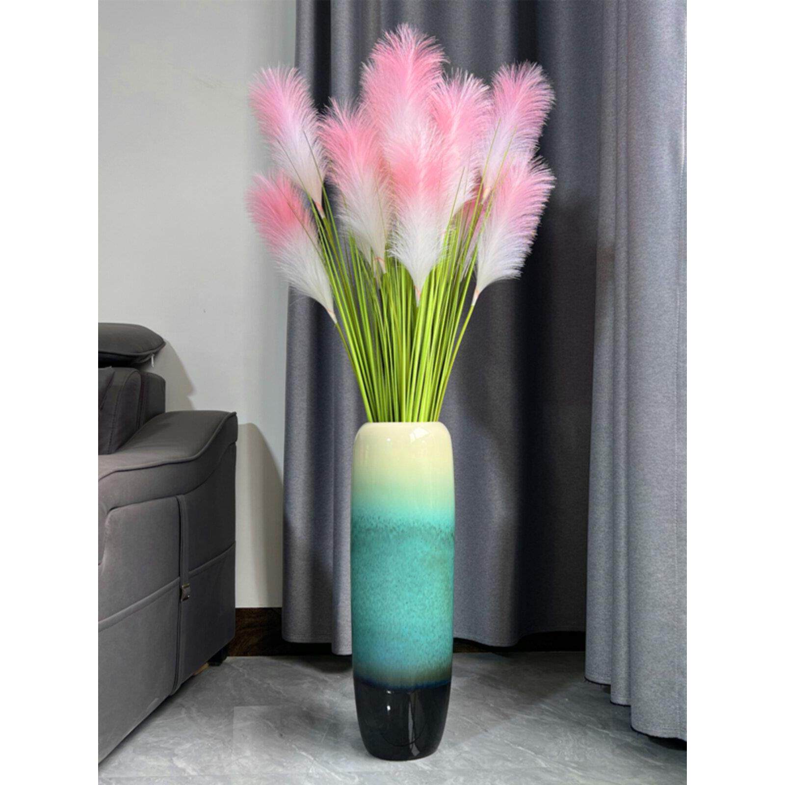 粉红芦苇干花假花人造花狗尾草花束客厅装饰高端落地插花大尺寸