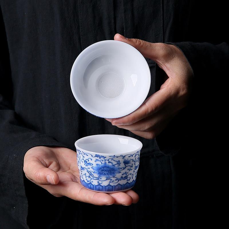 冰种玉瓷茶漏茶滤泡茶过滤网器家用陶瓷缠枝莲茶隔滤茶器茶具配件