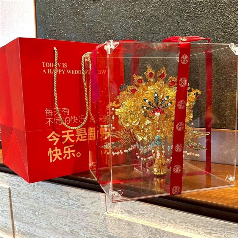 新娘结婚配饰新款中式凤冠手捧花金属材质金色材料包diy手工制作
