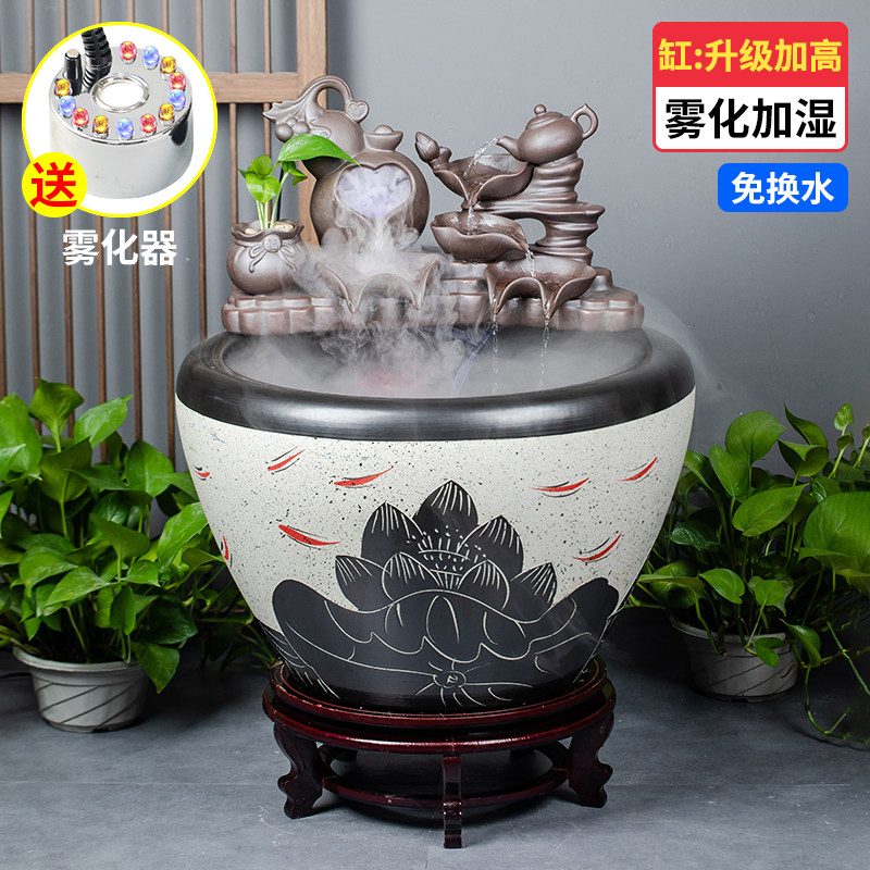 景德镇陶瓷鱼缸大缸鱼缸流水喷泉金鱼缸加湿造景荷花缸乌龟睡莲缸