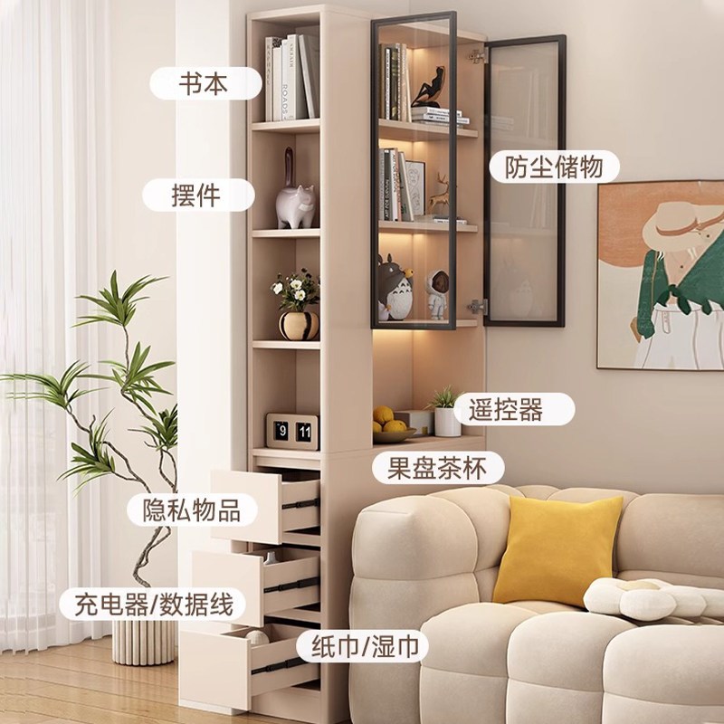 实木书柜家用沙发边柜简约展示柜侧边柜墙角夹缝储物柜置物架