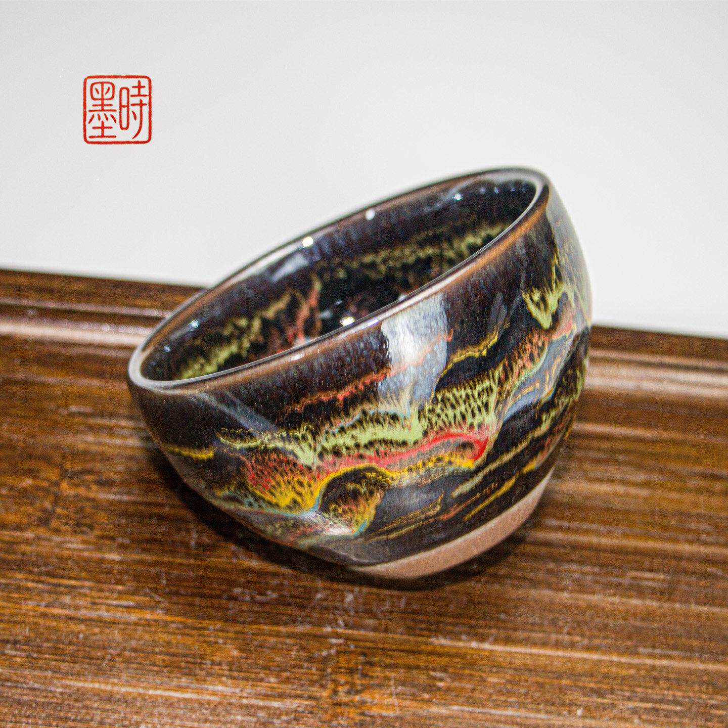 万山可染窑变七彩建盏高端主人杯茶杯陶瓷杯茶具曜变手工茶盏大号