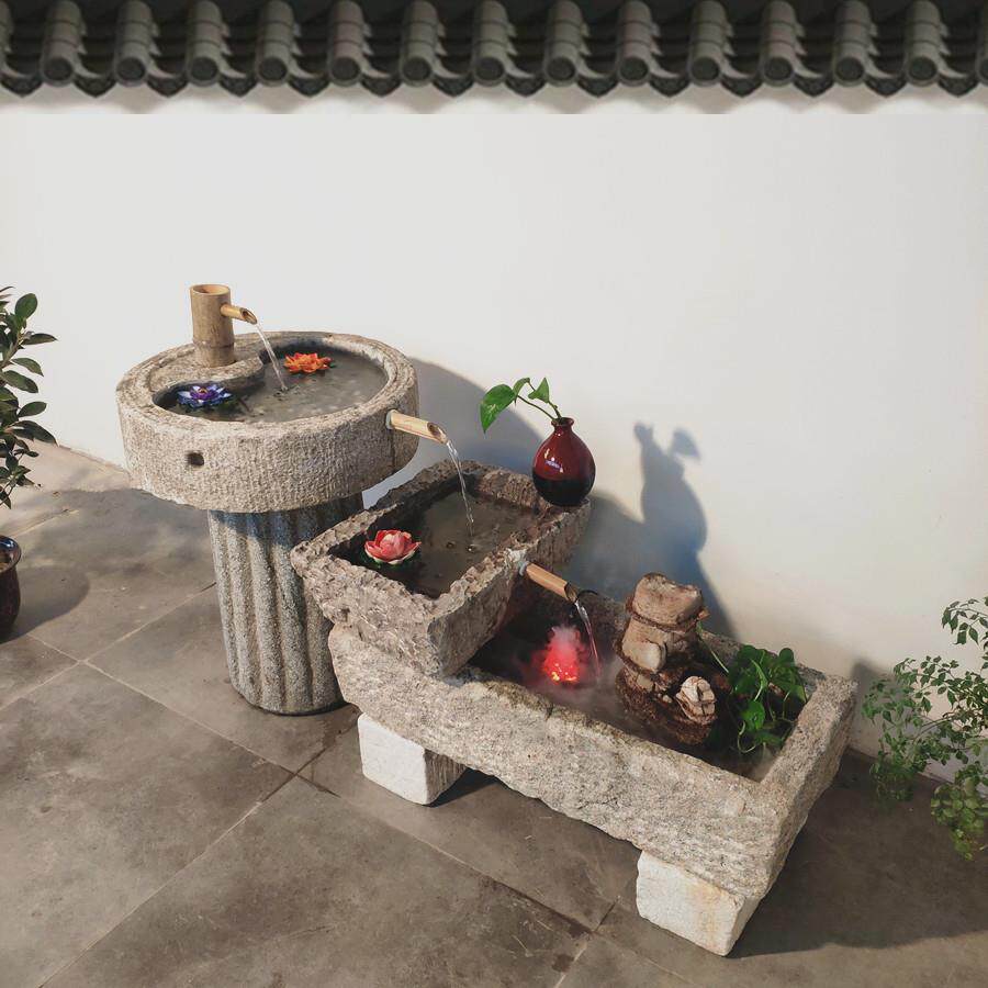 老石槽流水饰品石磨水景石鱼缸养鱼阳台景观户外庭院老水池景观