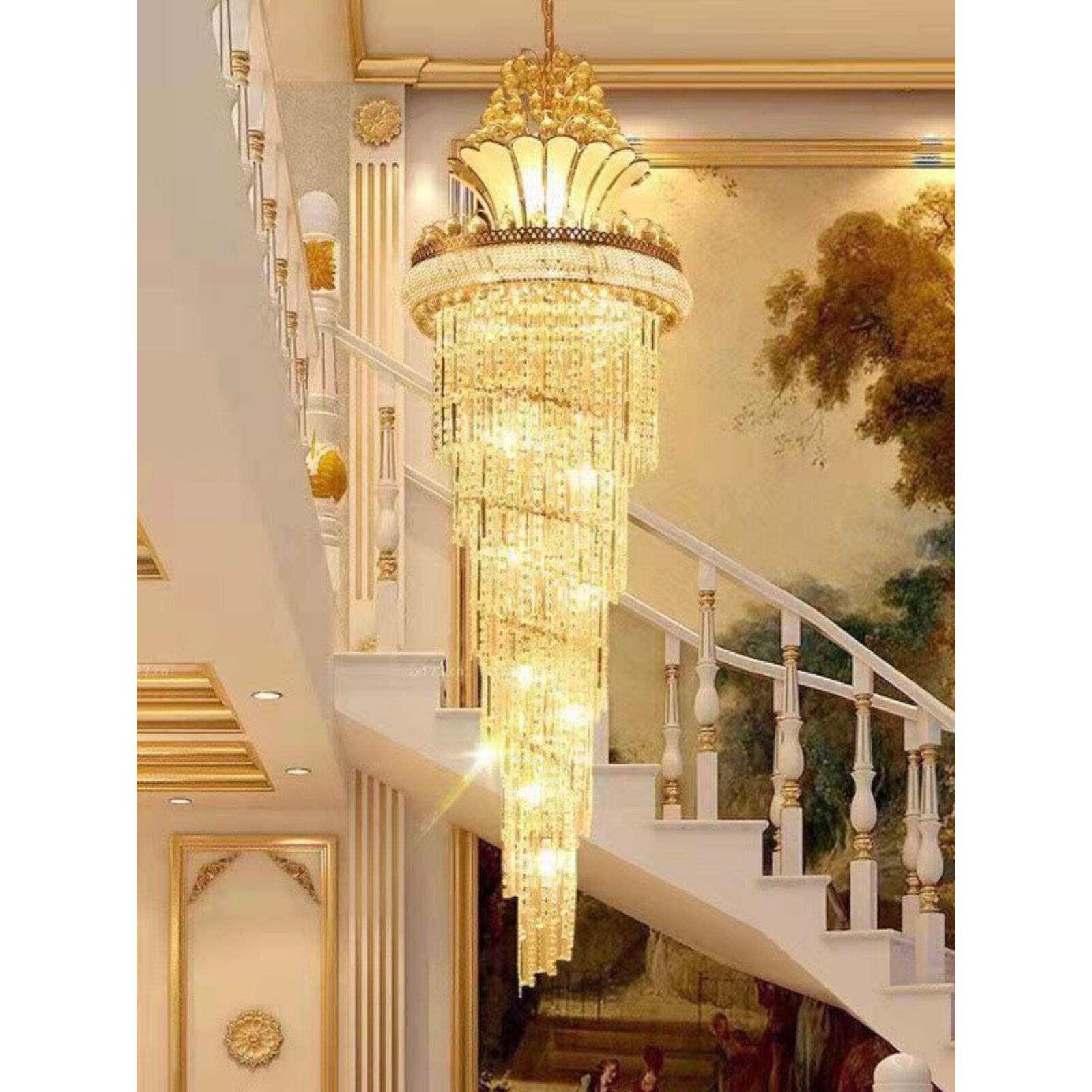 覆式建筑客厅大吊灯建筑旋转楼梯长吊灯别墅空心后现代无障碍豪华