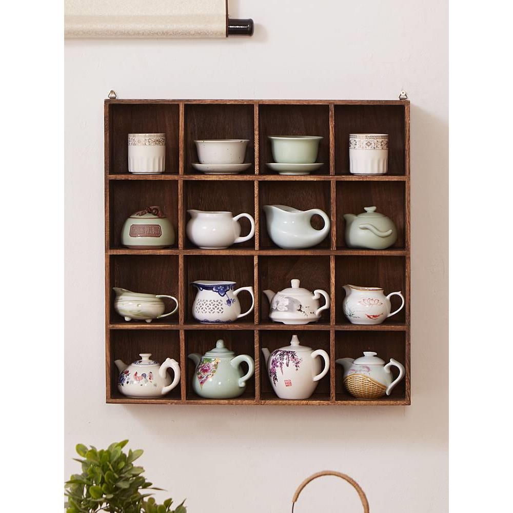 实木多宝格挂壁式博古架中式茶杯架现代简约收纳茶具架子图片